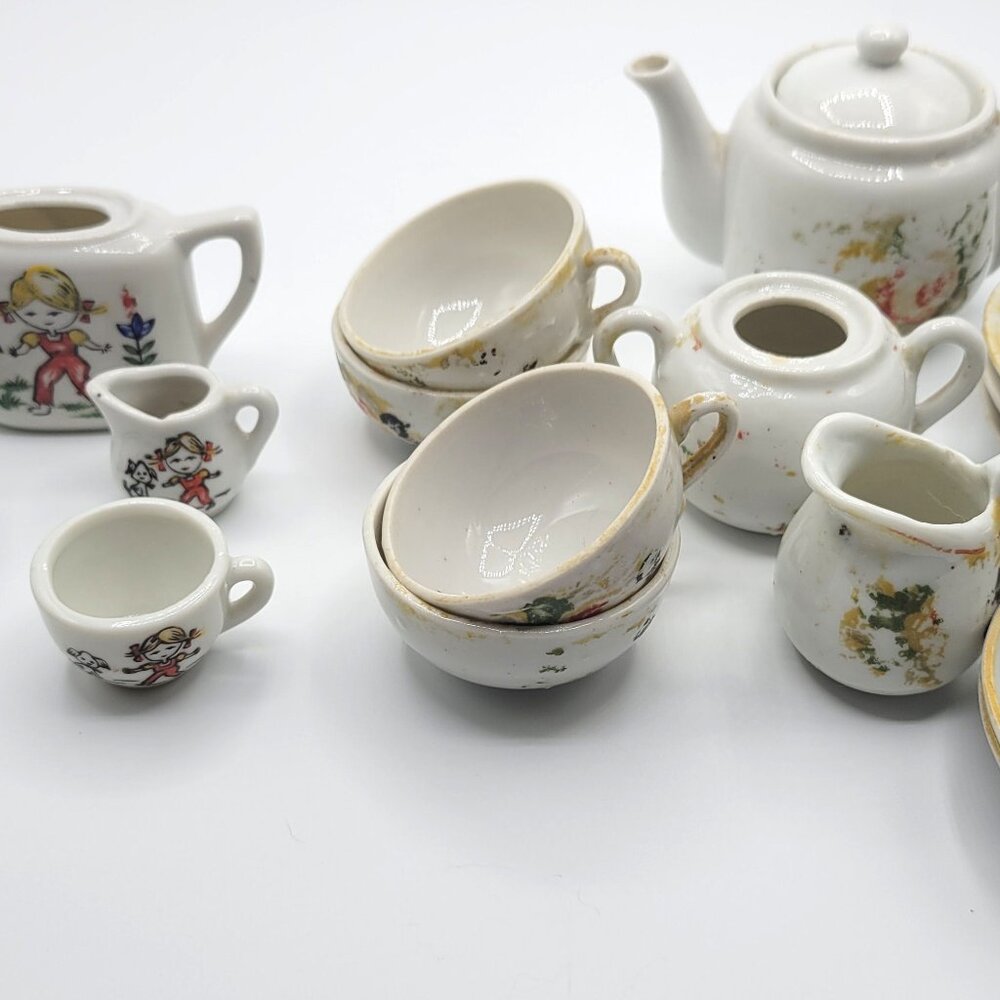 2 Tea Sets Children Tiny Made in Japan Doll House Toy Size AS IS
